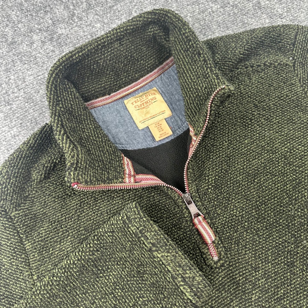 Telluride Clothing Company 1/4 Zip Pullover Size M Green Textured Fleece Mens